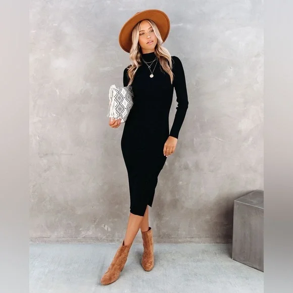 VICI Newtown Mock Neck Knit Midi Dress – Black – Size Small - Picture 1 of 7